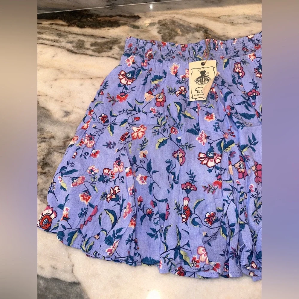 NWT Easel‎ Size Small Floral Blue Bubble Boho Pull On Stretchy Skirt